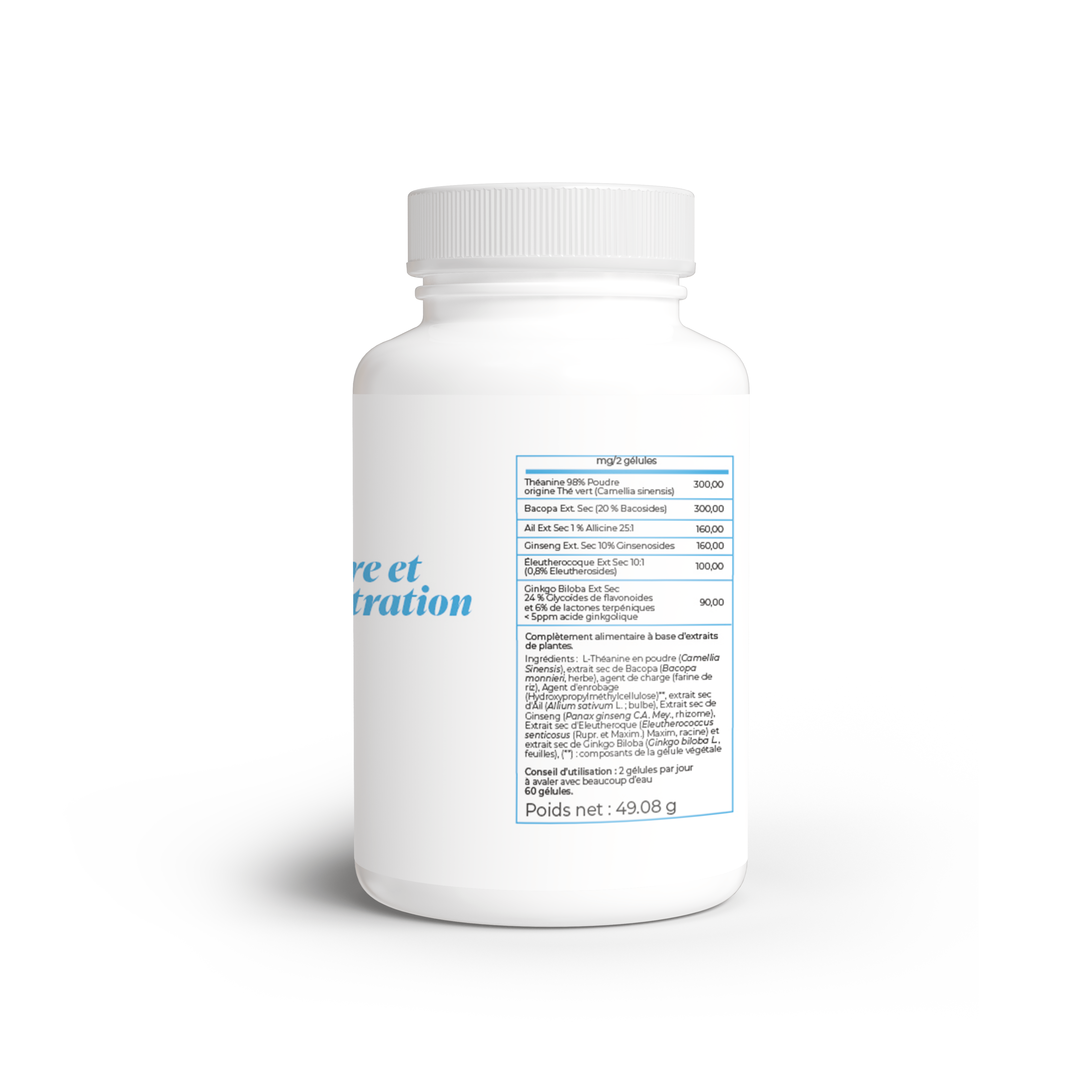 Gélules mémoire et concentration _ Bacopa, Ginseng, L-théanine, ail, Éleuthérocoque.3